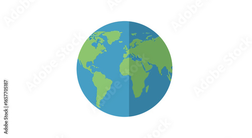 Graphical representation of the earth with continents and oceans in flat design style illustration isolated on a bright white backdrop