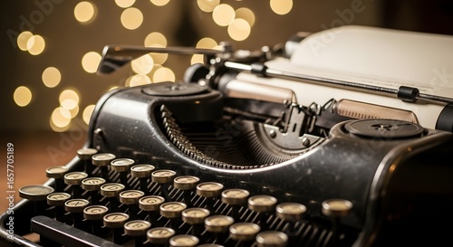 vintage typewriter warm bokeh lights