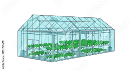 Transparent greenhouse cultivation showcasing controlled environment agriculture method