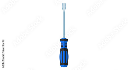 Illustration of a blue and black flathead screwdriver on a white background showing precision and craftsmanship offering a versatile tool