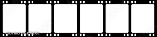 Vintage 35mm filmstrip template with three blank frames, analog negative border with perforated edges and numbering, isolated on transparent background, realistic photographic element for retro design
