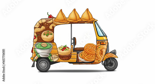 Vibrant Indian Street Food Tuk-Tuk Illustration