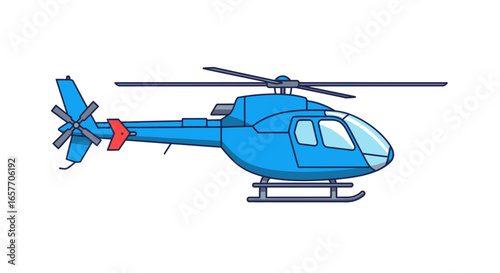 Vibrant blue helicopter illustration on a clean background, highlighting aviation transport and playful design elements