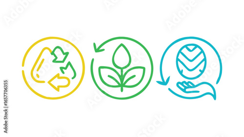 Recycling sustainability eco friendly environment green energy renewable resources conservation icons vector