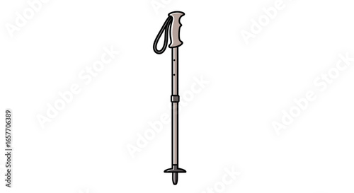 Illustration of a trekking pole or walking stick on white background, highlighting outdoor exploration gear and activity preparation, design vector