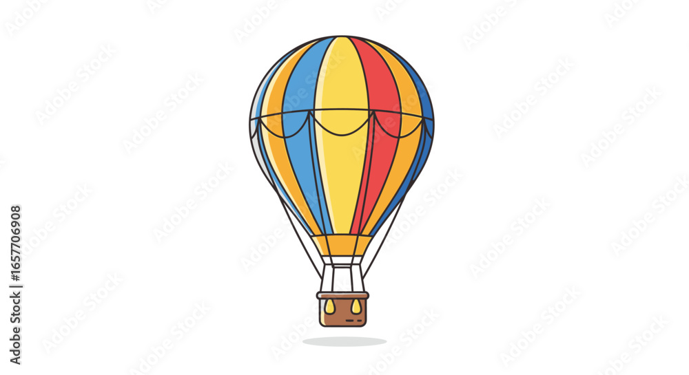 Naklejka premium Whimsical Vector Illustration of a Striped Hot Air Balloon Against a Clean White Backdrop