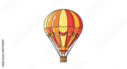 Whimsical Hot Air Balloon Illustration Featuring Vibrant Orange and Yellow Stripes in a Cartoon Style drawing isolated on white background