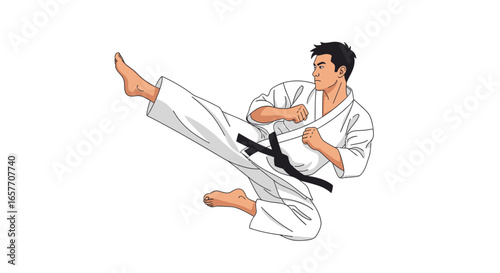 Dynamic illustration showcasing a karateka executing a mawashi geri with precision and power capturing the essence of martial arts training and focus