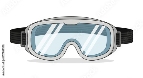 Isolated illustration of white ski goggles with black strap against a white background provides safety and clarity on the slopes facilitating