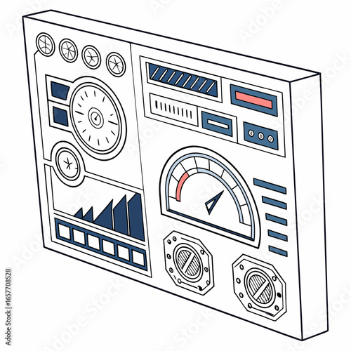 Futuristic control panel with gauges and indicators