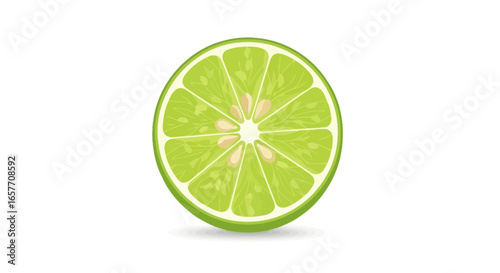 Illustration of a refreshing vibrant lime slice showcases detailed segments and juicy texture against clean white backdrop suitable for food visuals
