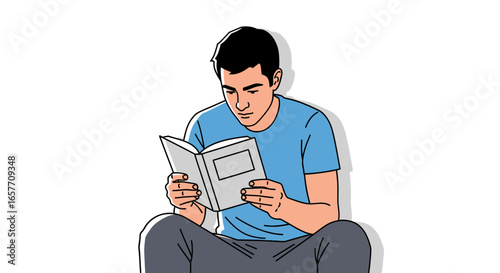 Man absorbed in reading a novel, capturing the essence of relaxation and intellectual engagement, an evocative scene of individual enrichment