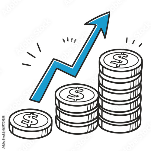 Growing money graph with blue arrow finance growth