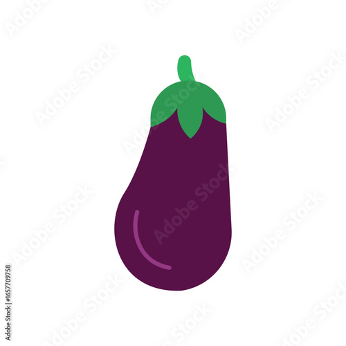 Aubergine Vegetable Flat Color Icon: Healthy Food and Produce