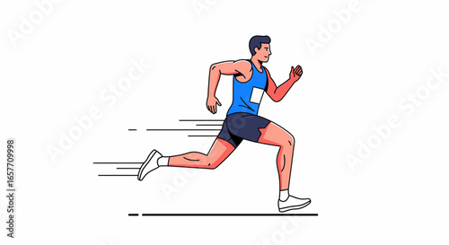 Dynamic vector illustration of a focused athlete in motion sprinting forward with speed trails effect conveying intense athletic activity