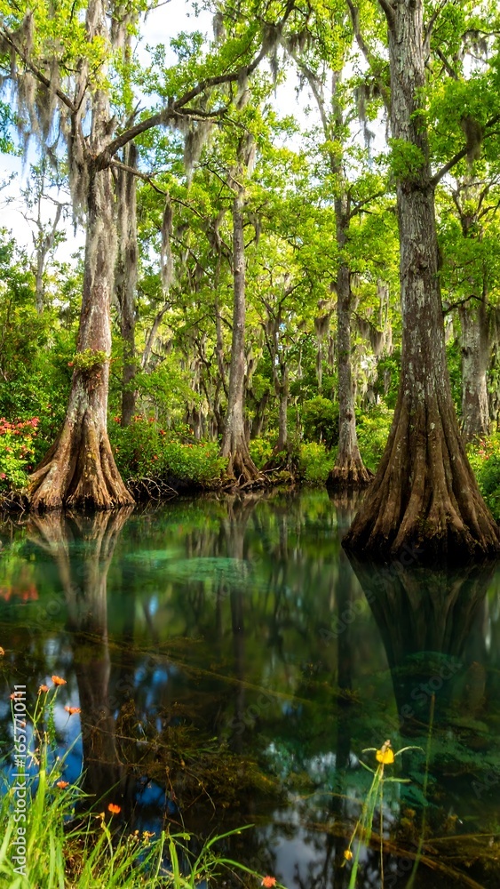 Fototapeta premium Tranquil cypress swamp reflections
