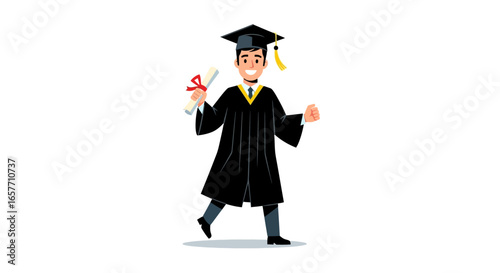 Illustration showcasing a jubilant graduate celebrating academic achievement and success during commencement symbolizing new beginnings and future