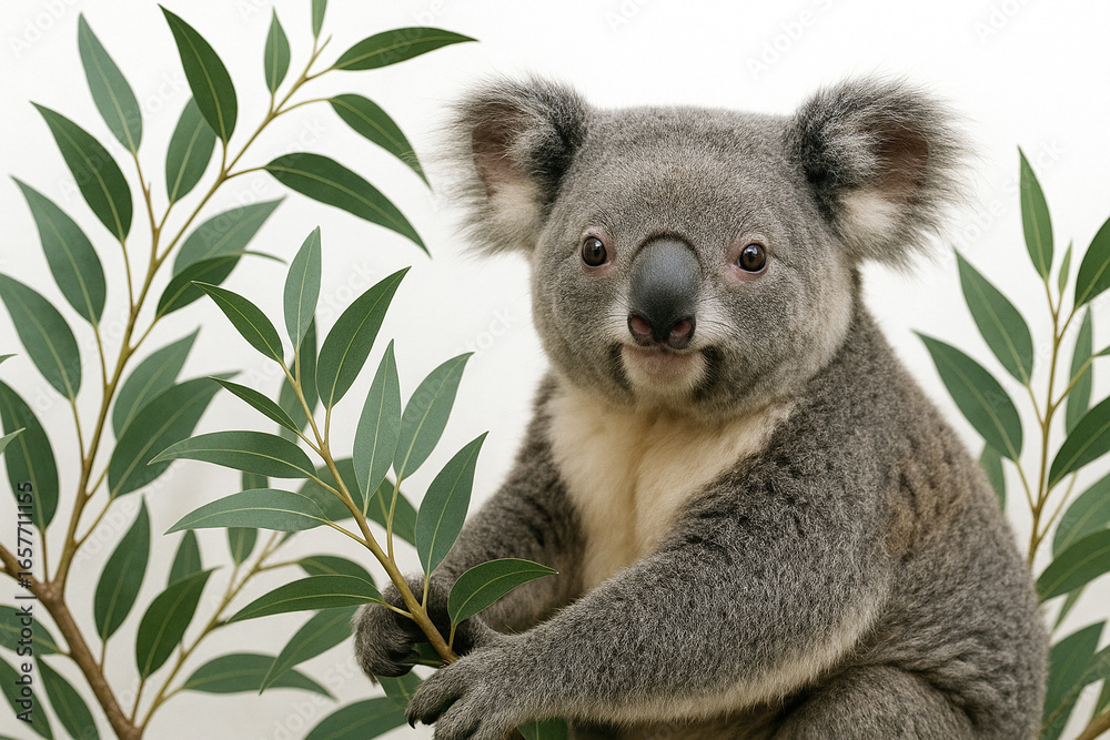 Obraz premium Koala with eucalyptus leaves