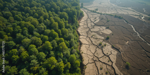 Drought impacting forests and farmland aerial view environmental photography natural landscape conservation awareness