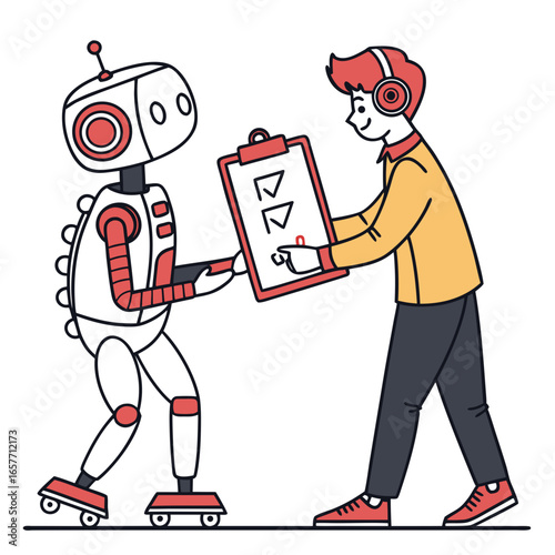 Man and robot collaborating on checklist collaboration