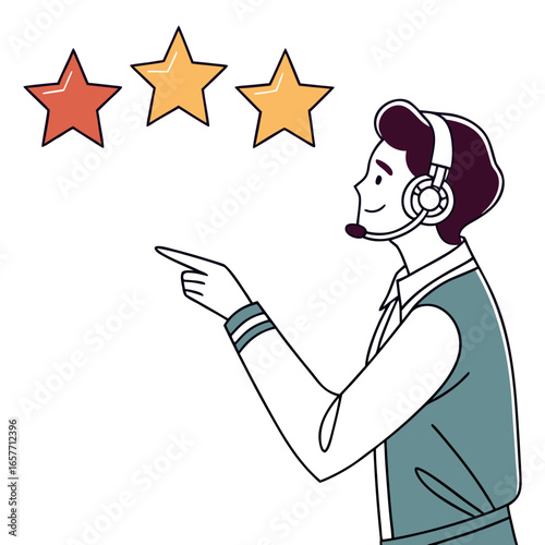 Man giving review with stars headset rating