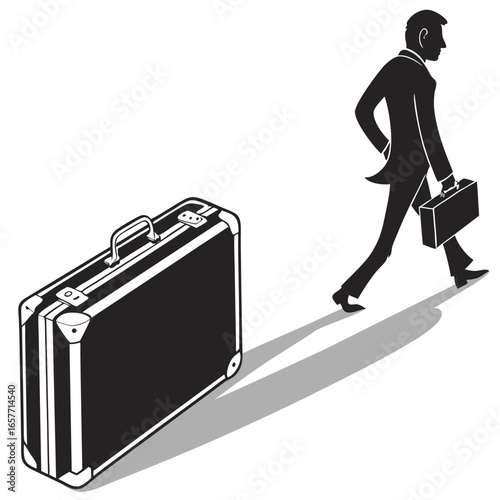 Man with briefcase walking past luggage travel