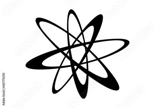 Modern abstract illustration of circular elliptical shapes that twist and overlap each other, forming a dynamic and symmetrical circular pattern.
