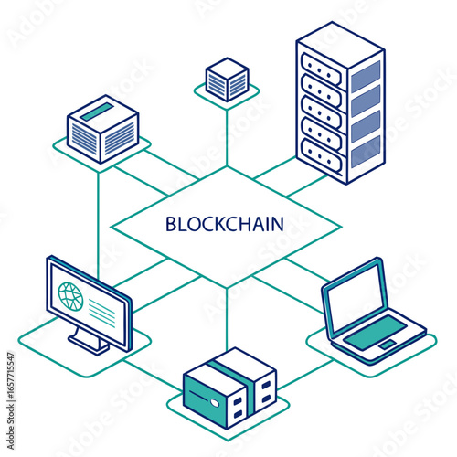 Network diagram with computer and server icons blockchain