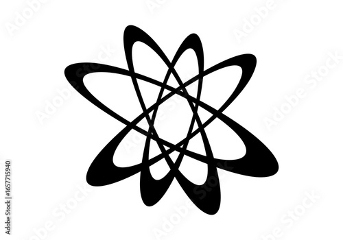 Modern abstract illustration of circular elliptical shapes that twist and overlap each other, forming a dynamic and symmetrical circular pattern.