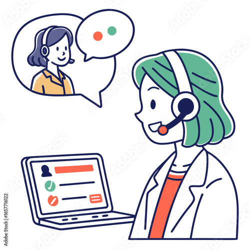 People communicating via headset and laptop communication