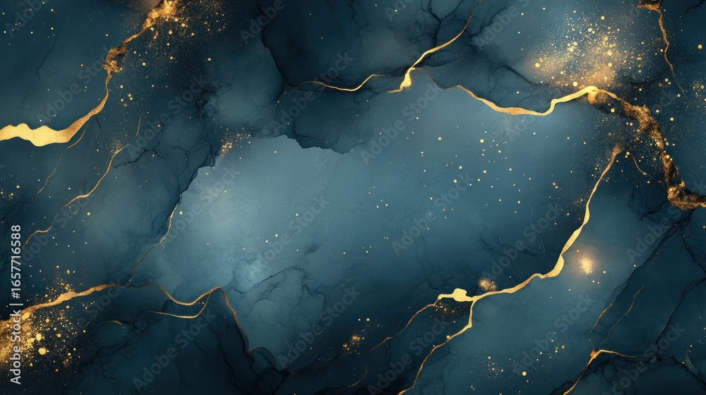 Fototapeta premium Abstract navy blue and gold alcohol ink art background.