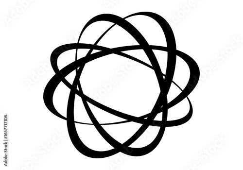 Modern abstract illustration of circular elliptical shapes that twist and overlap each other, forming a dynamic and symmetrical circular pattern.