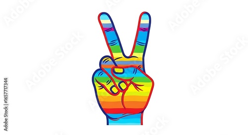 Colorful peace sign hand symbol rainbow illustration bright vibrant art graphic design element
