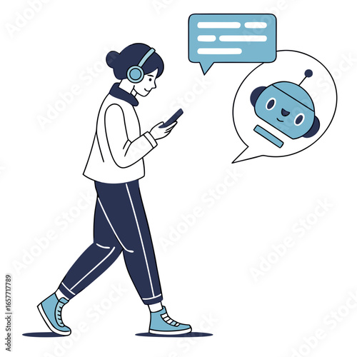 Person interacting with chatbot technology communication