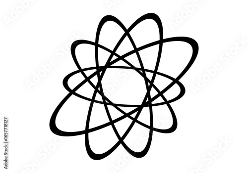 Modern abstract illustration of circular elliptical shapes that twist and overlap each other, forming a dynamic and symmetrical circular pattern.