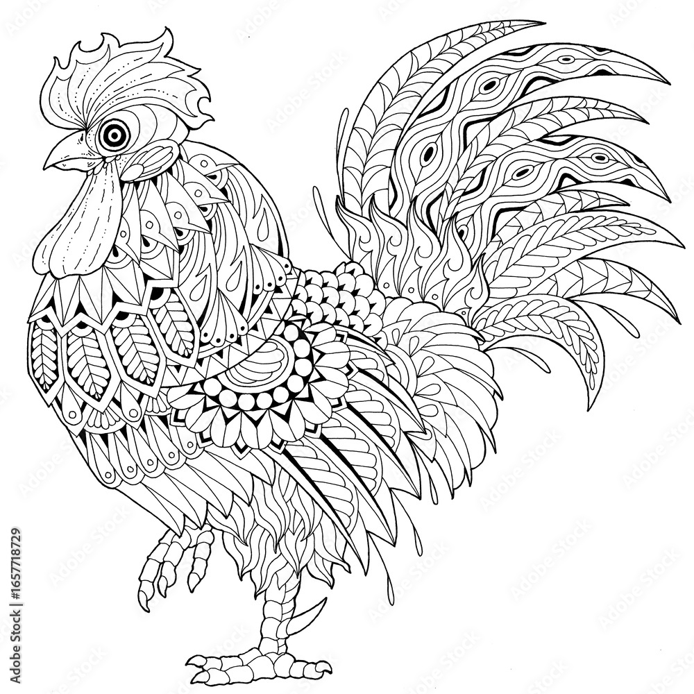 Obraz premium Animal illustration coloring book, flower pattern, exotic ethnic traditional ornament, black and white wildlife cartoon outline hand drawing.