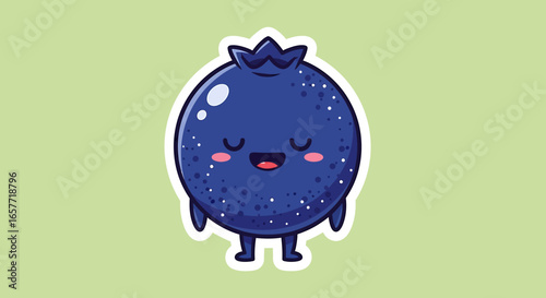 Cartoon Blueberry Character with Rosy Cheeks and Smiling Expression
