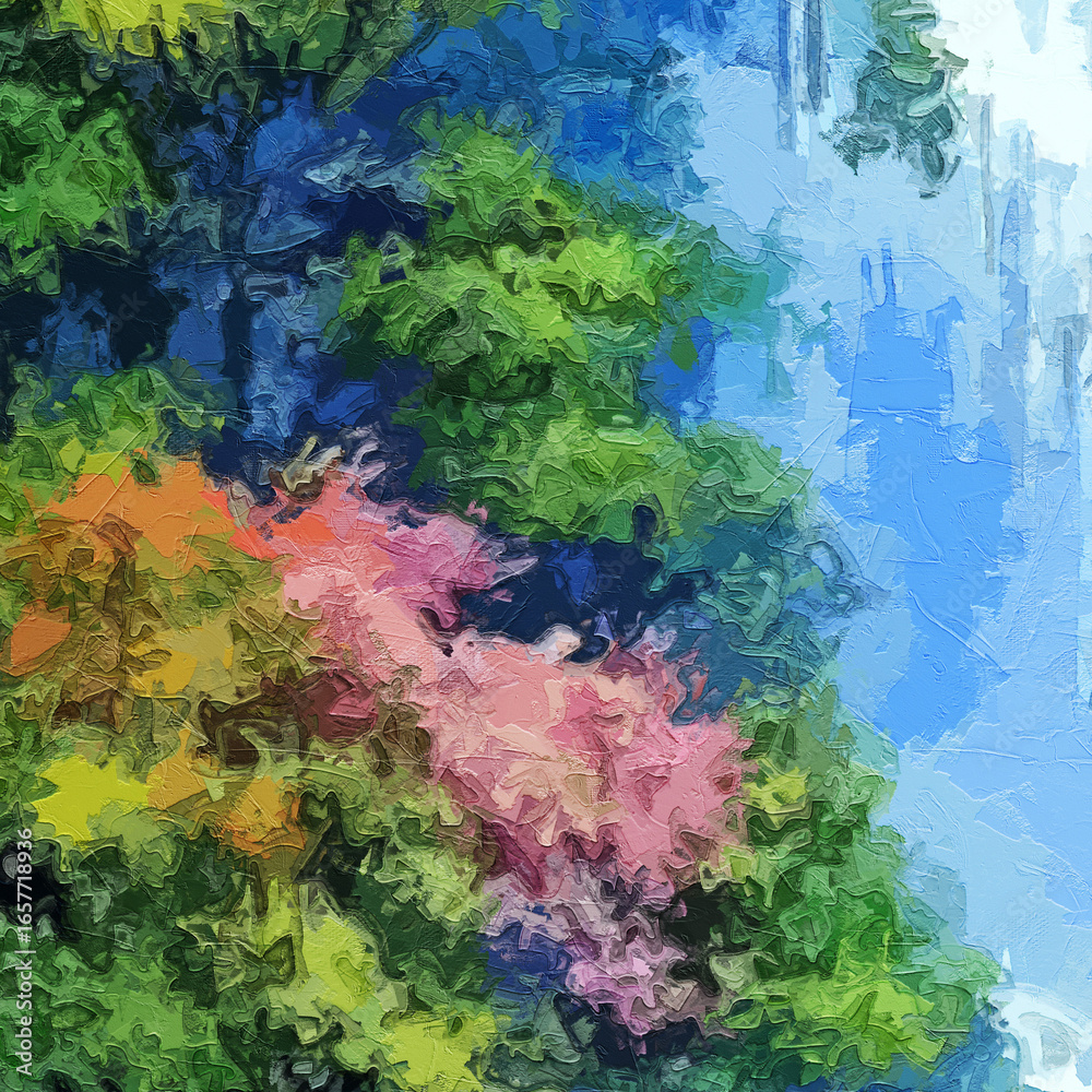 Fototapeta premium Various oil paintings, flowers, waterfalls, lakes, landscapes, forests, chrysanthemums, roses, peonies, flowers