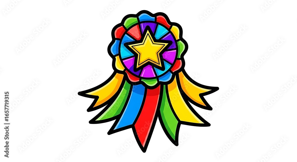 Obraz premium Colorful award ribbon badge star celebration achievement success victory prize champion winner 93