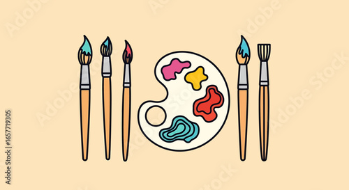 Colorful Paintbrushes and Palette for Artistic Expression