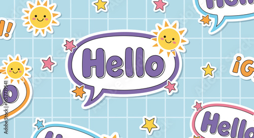Cute Cartoon Speech Bubbles with Suns and Stars