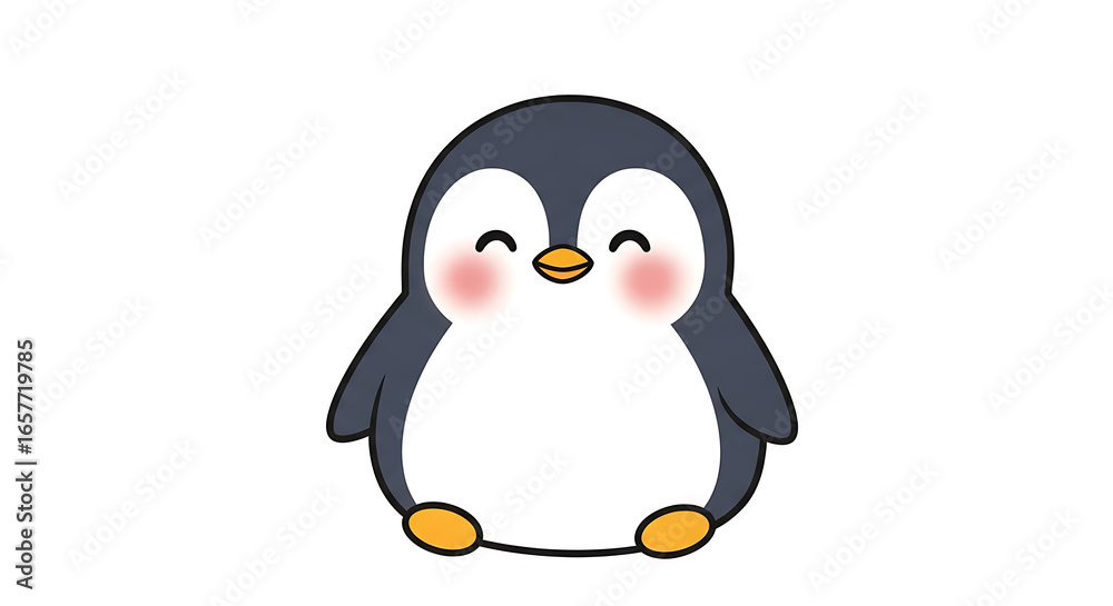 Obraz premium Simple Cartoon Style Cute Penguin Illustration with Smiling Face Animal