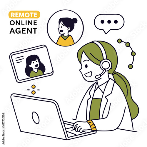 Remote agent with headset and laptop remote work online agent