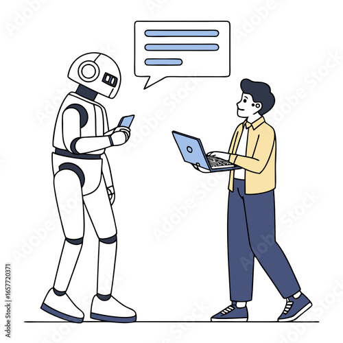 Robot and person interacting with technology communication