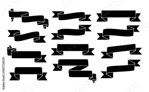 Set Banner Black Ribbon Vector Design