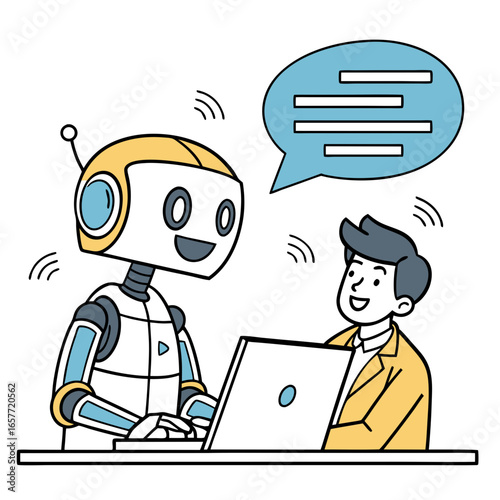 Robot assisting man with laptop assistance technology