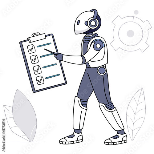 Robot pointing at checklist with gear artificial intelligence