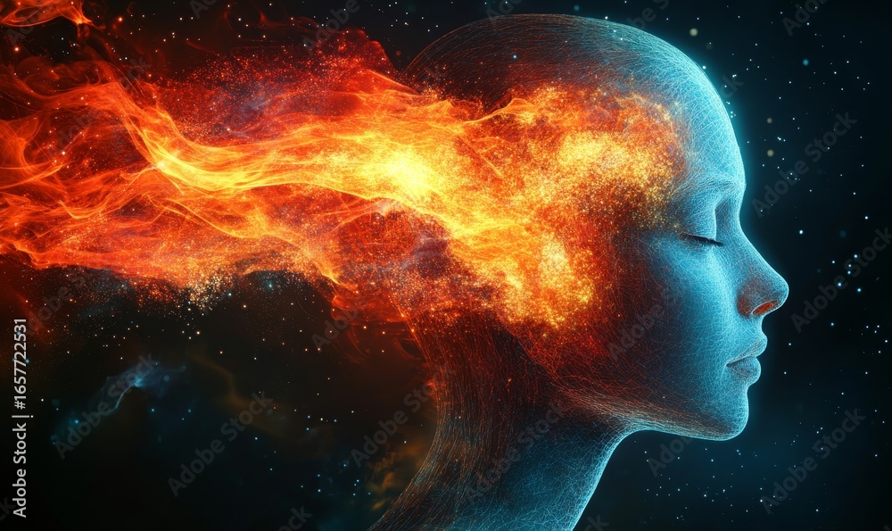 Fototapeta premium Vivid representation of the ADHD concept, highlighting elements of focus, distraction, and brain functioning. This image captures the complex nature of this cognitive condition, Generative AI
