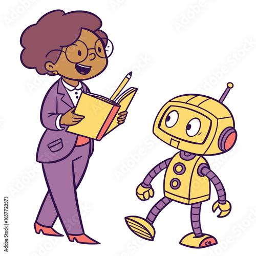 Teacher with book and robot learning education