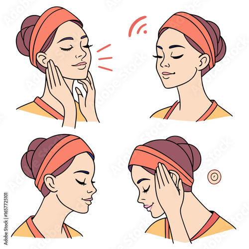 Woman facial massage routine steps skincare beauty